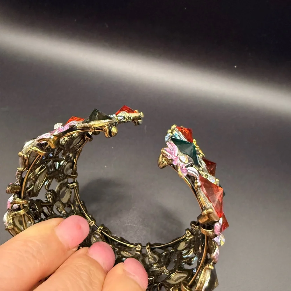 Vintage Inspired Floral Multicolor Crystal Cuff Bracelet - Women Jewelry - Picture 3 of 4